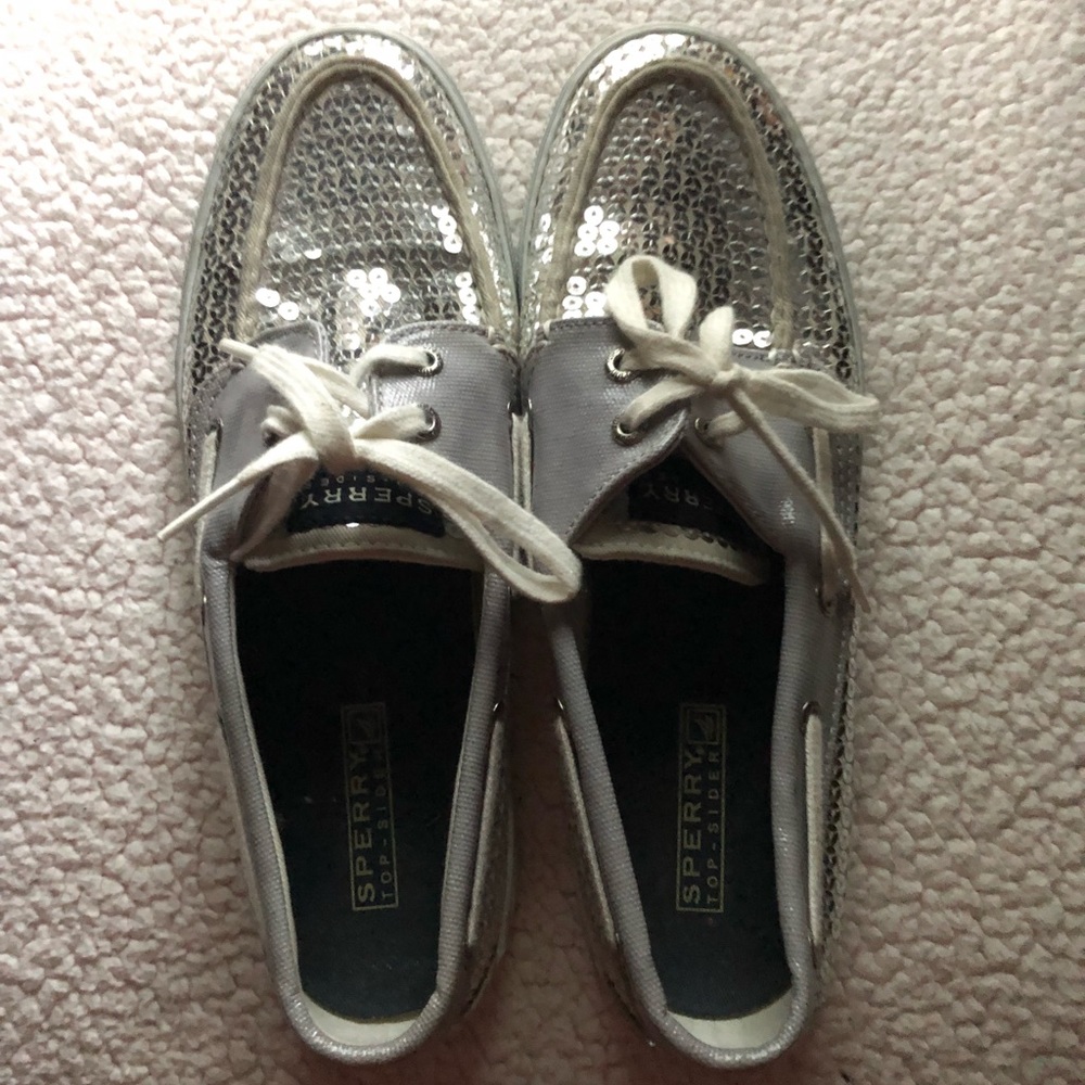 Sperry Top Sider Sequin Silver Boat Shoe